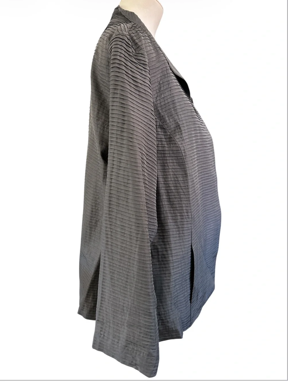 Eileen Fisher pleated silk open front silk jacket gray size 1X